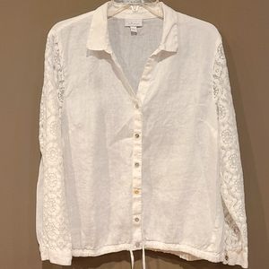 J. Jill White Linen Shirt with Lace Sleeves